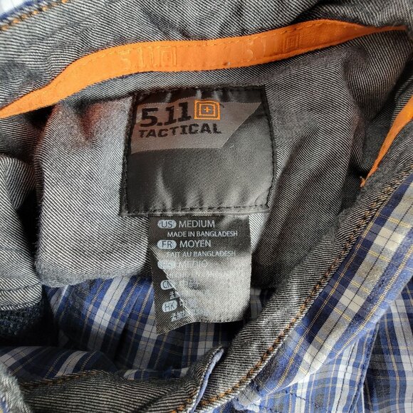 5.11 Tactical Mens Plaid Long-Sleeve Button-Up Shirt Medium Blue Casual Pocket - Picture 3 of 9